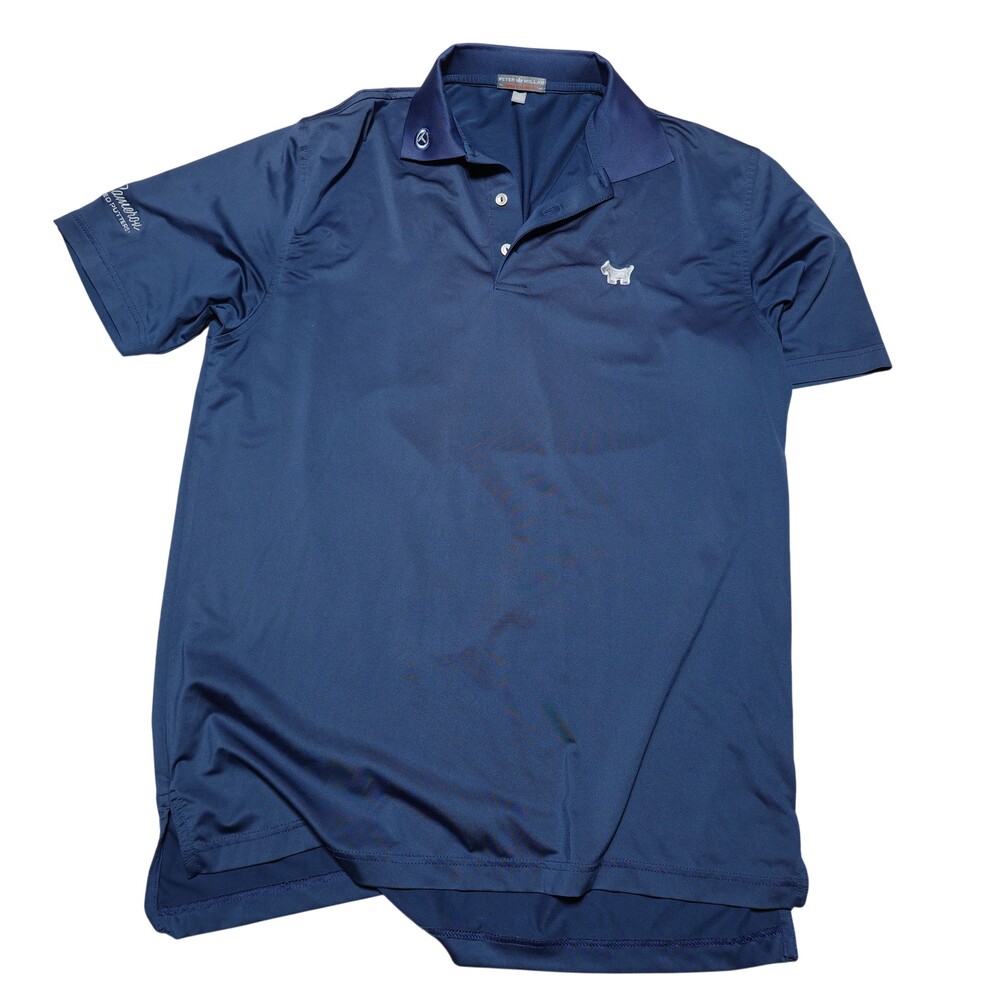 Peter Millar Polo Shirt Mens Medium Blue Summer Comfort Golf Scotty Cameron Logo